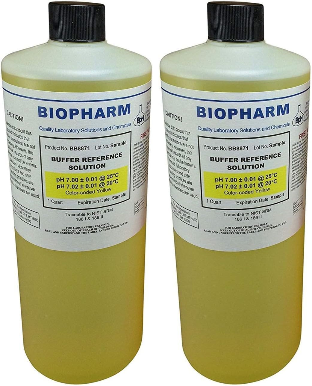 pH Buffer Calibration Solution, pH 7.00 — 1 Quart (950 mL) — NIST Traceable Reference Standards for All pH Meters — Color Coded Yellow (Pack of 2)
