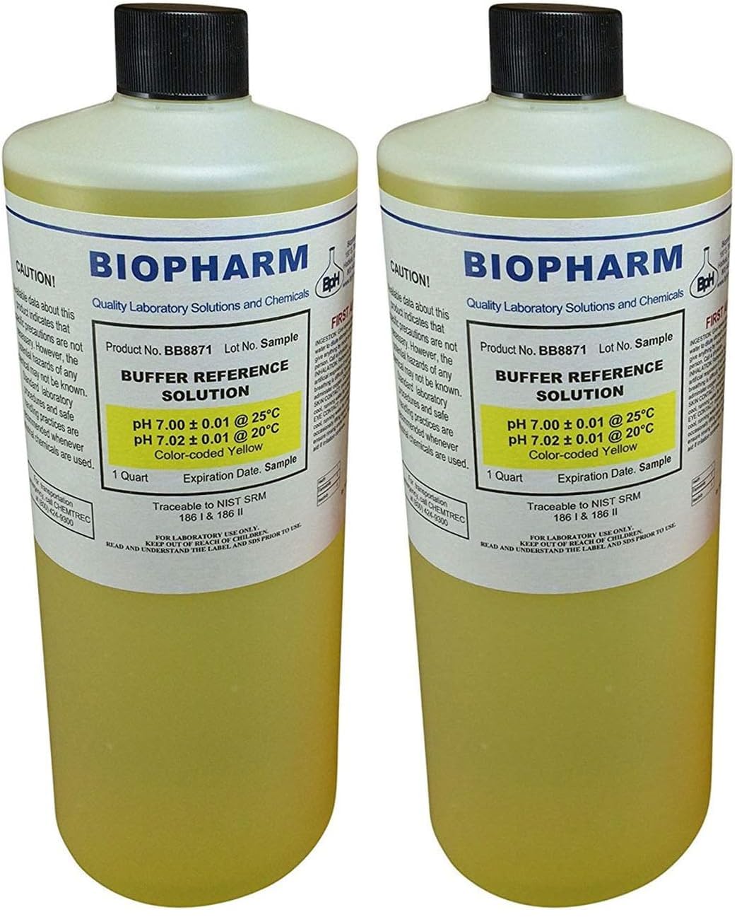 pH Buffer Calibration Solution, pH 7.00 — 1 Quart (950 mL) — NIST Traceable Reference Standards for All pH Meters — Color Coded Yellow (Pack of 2)