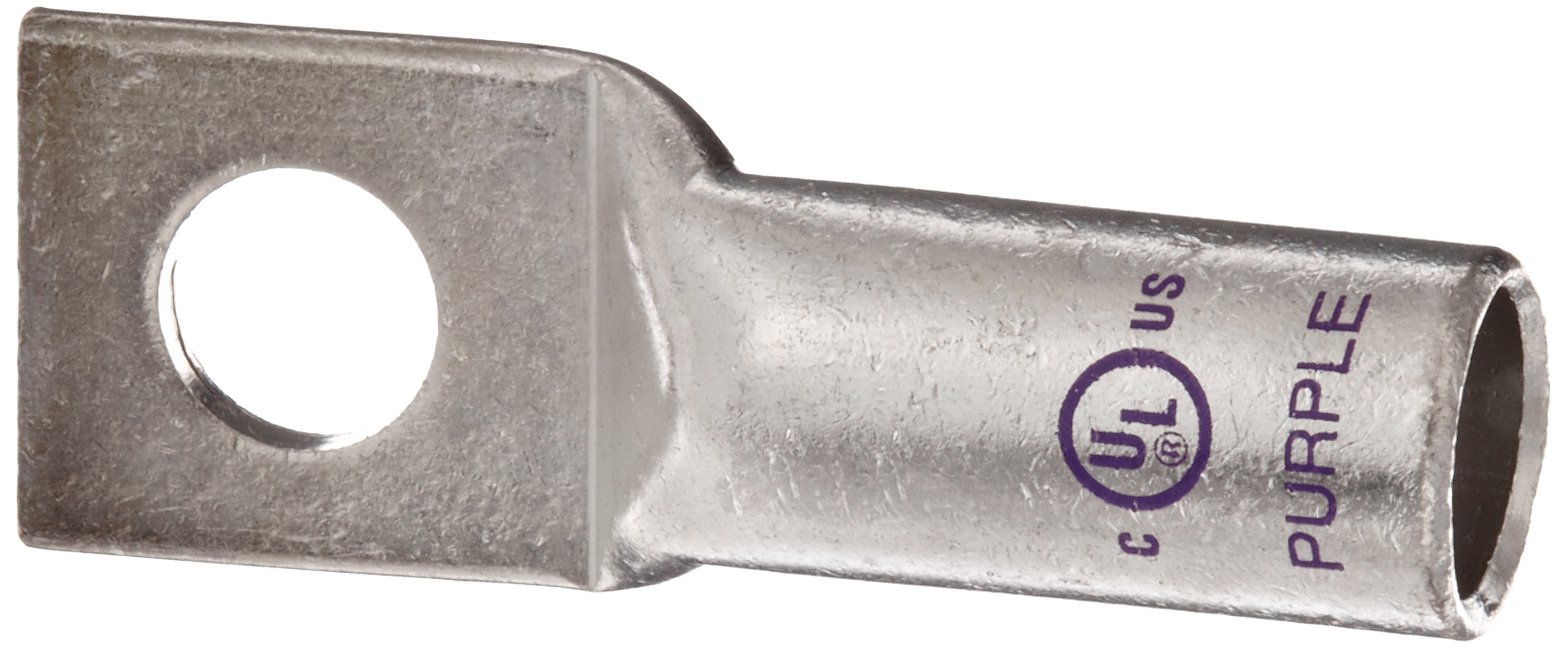 Morris Products 94074 Short Barrel Compression Lug, 1 Hole, Copper, 4/0 Str. Wire Range, Purple Color Code, 1/4