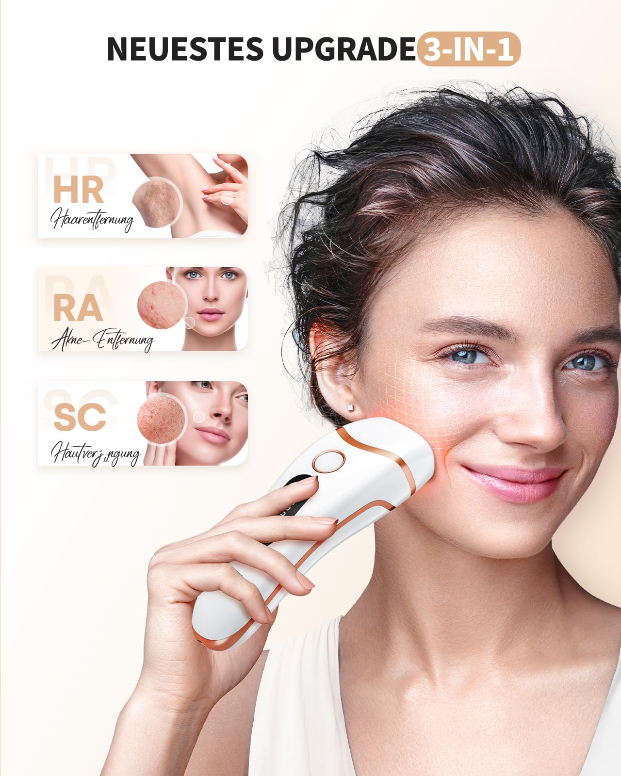 Haarlosy IPL Gerät Haarentfernung Laser 999,900 Lichtimpulse 3 Funktionen HR/SC/RA 9 Energiestufen Körper Gesicht Bikinibereich