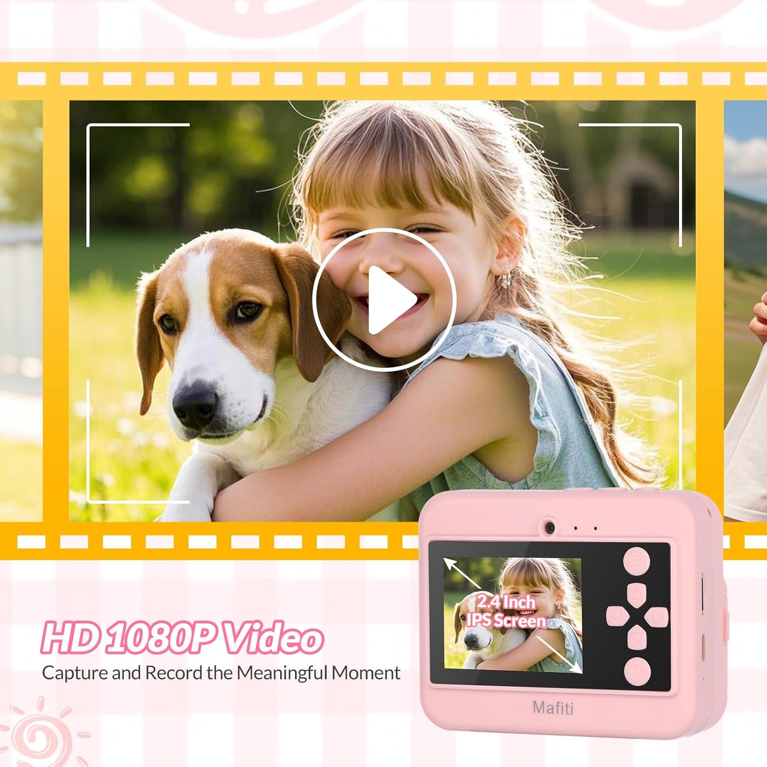 Mafiti Kids Camera Instant Print, 48MP Digital Camera Selfie 1080P Video with 32G TF Card, Toys Gifts for Girls Boys Aged 3-12 for Christmas/Birthday/Holiday (Pink)