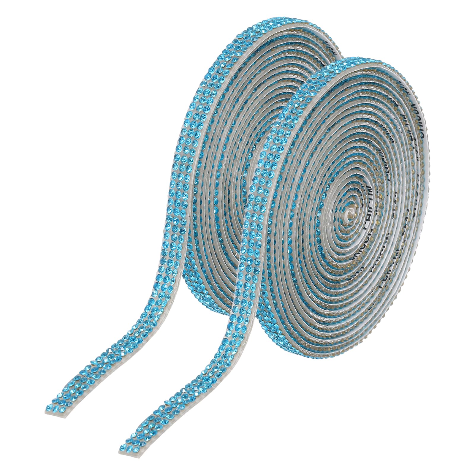 sourcing map 2Pcs Rhinestone Ribbon Self Adhesive Crystal Rhinestone Strips 0.66cm x 3 Yard Bling Rhinestone Ribbon Roll 3 Rows for DIY Crafts Wedding Clothing Nails Decoration, Lake Blue