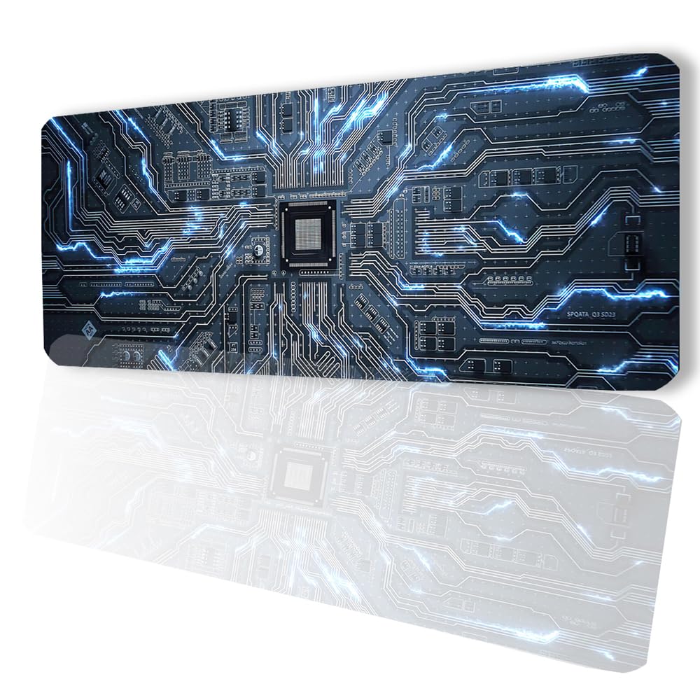 SonicTouch Çip Devre Desenli Kaymaz Gaming Oyuncu Masaüstü Dikişsiz Klavye Mouse Pad 32x70Cm