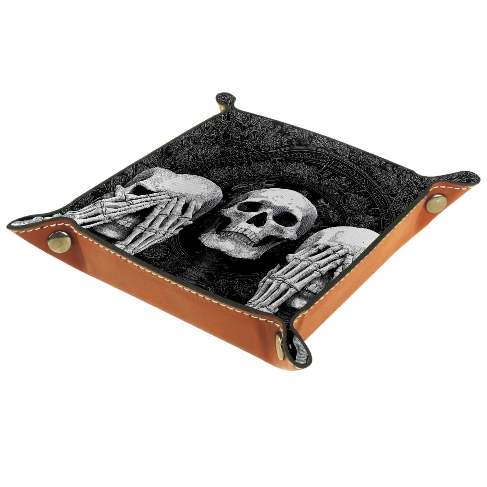 VAPOKF Skeletons Portable Folding Dice Rolling Tray, Microfiber Leather Dice Holder for Dice Games Like RPG, DND and Other Table Games