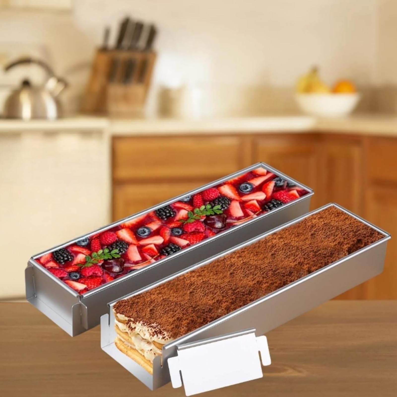 Molde rectangular para hornear con tapa, antiadherente extraíble de aleación de aluminio para tarta de queso, mousse, perfecto para uso doméstico o profesional, 16 x 4 x 2 pulgadas