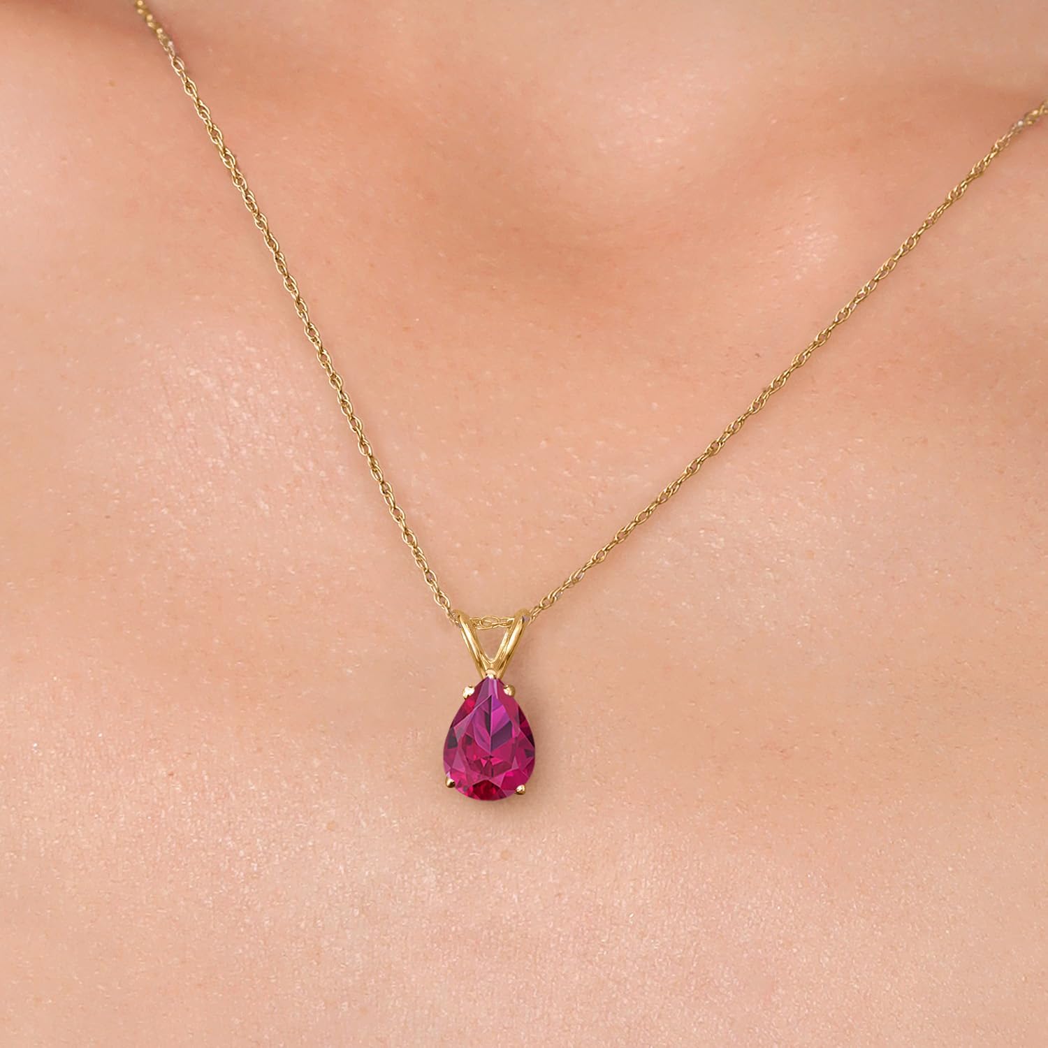Gem Stone King Gemstone Birthstone Teardrop Pendant Necklace for Women | 14K Yellow Gold | Pear Shape 9X6MM | With 18 Inch Chain | Jewelry Gifts for Her Mom Wife - Image 3