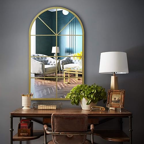 Miniatura 4 de ironsmithn Espejo de pared decorativo largo para colgar en la pared, para baño, sala de estar o dormitorio (dorado)