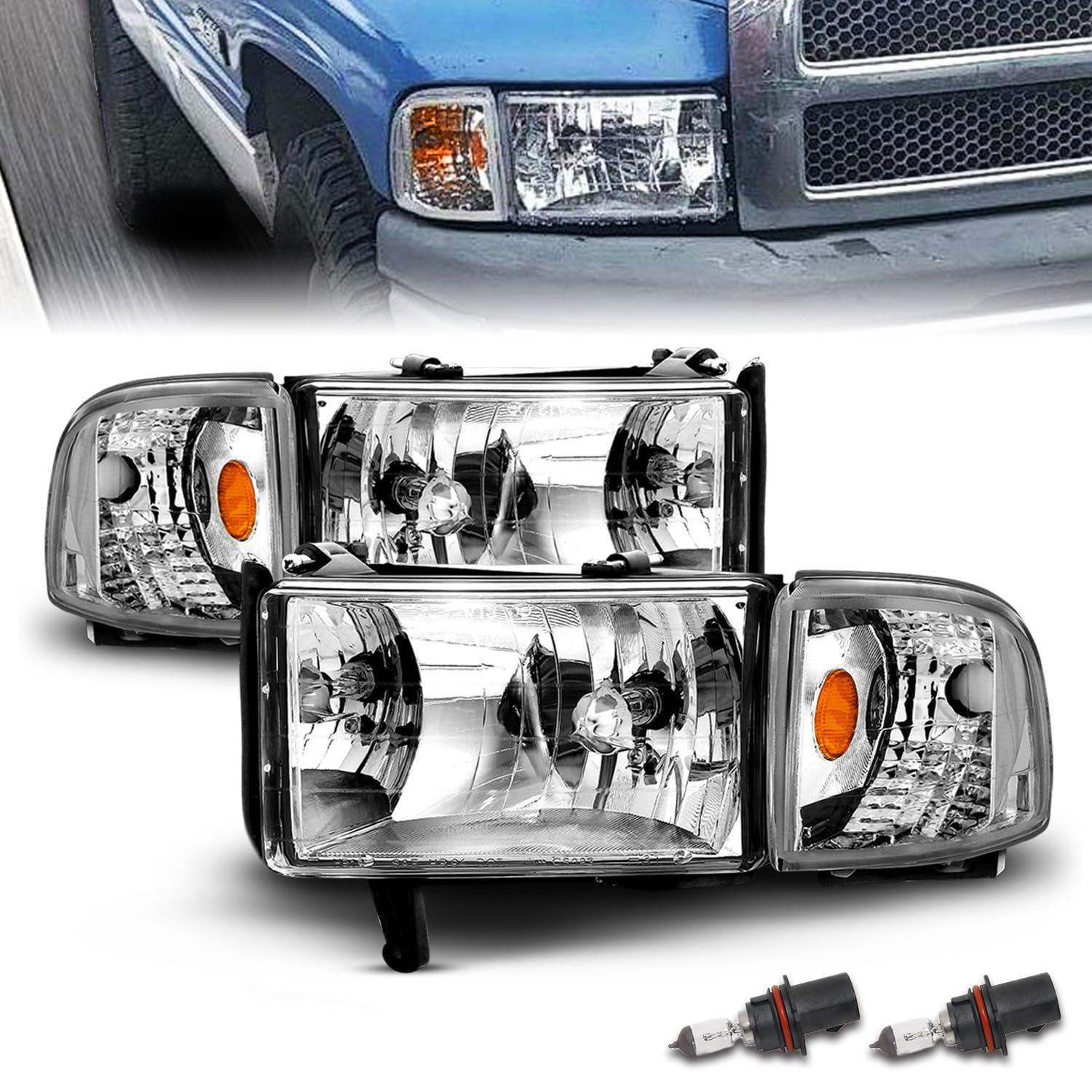 AmeriLite Chrome Headlight Assembly for Dodge Ram