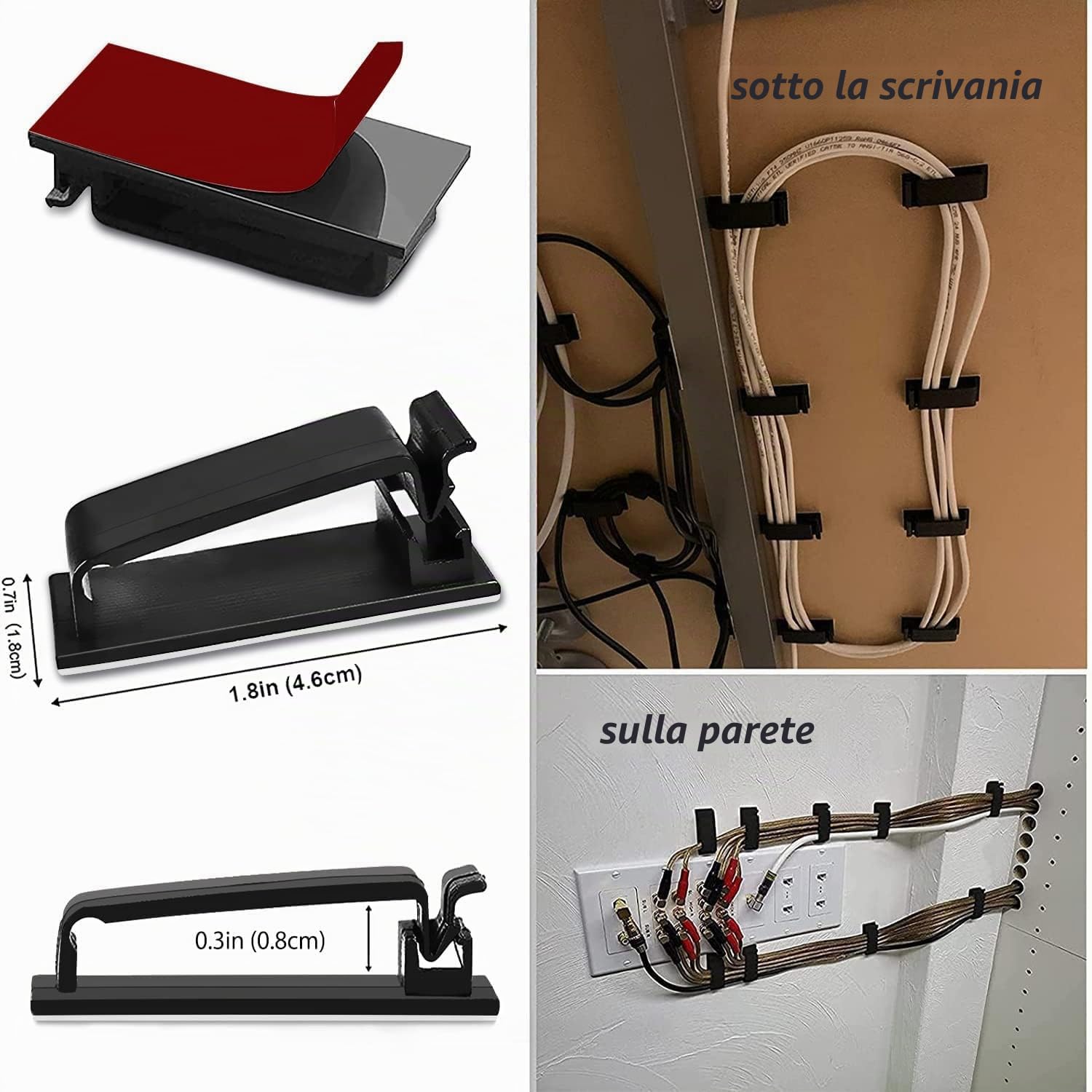 SOULWIT® 50 pezzi Autoadesivo Clip Cavo, Fermacavi Supporto Organizer la Gestione dei cavi per TV, PC, laptop, cavo Ethernet, scrivania, casa, ufficio