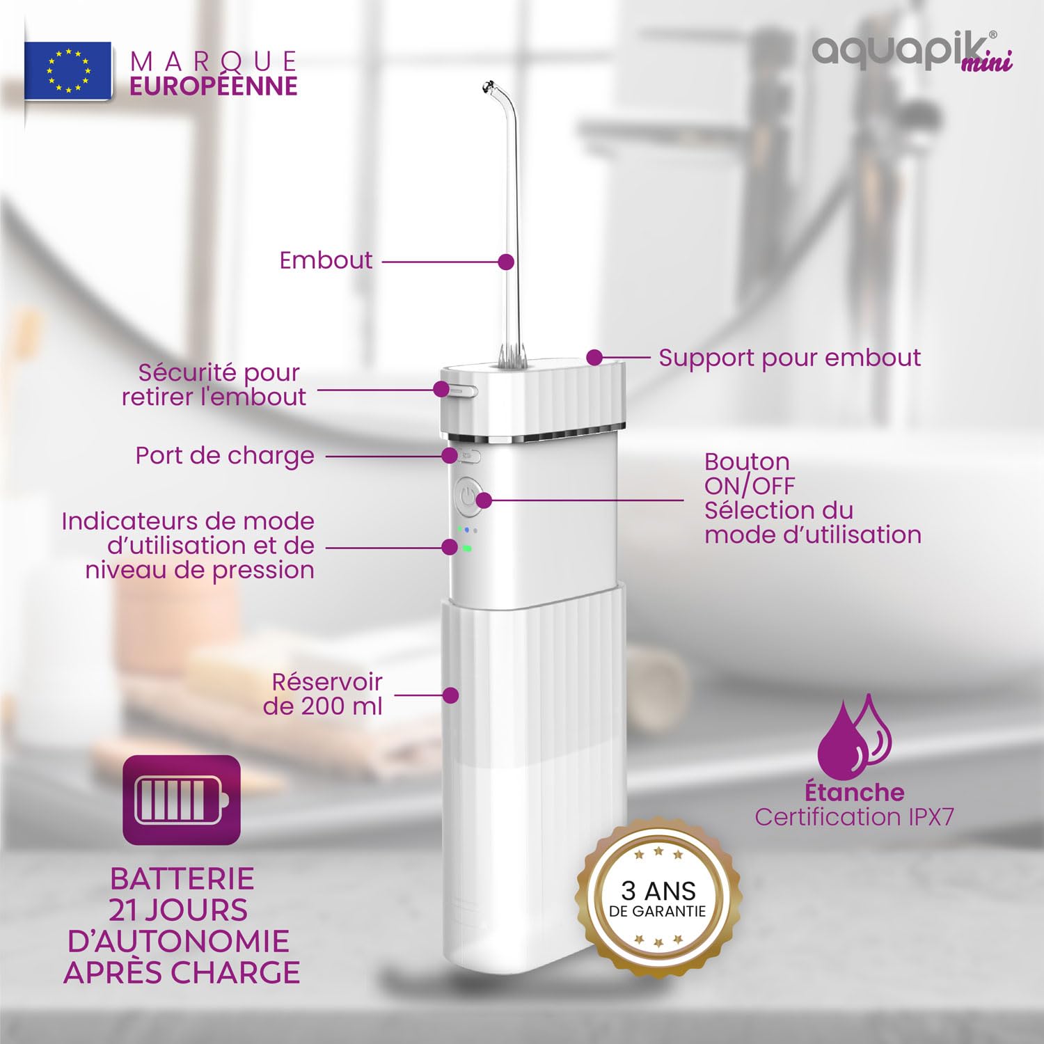 Achat intelligent : Aquapik® Plus Hydropulseur dentaire + Aquapik® Mini en un pack | Économisez et prenez soin de votre santé bucco-dentaire à la maison et en voyage | Répond à différents besoins