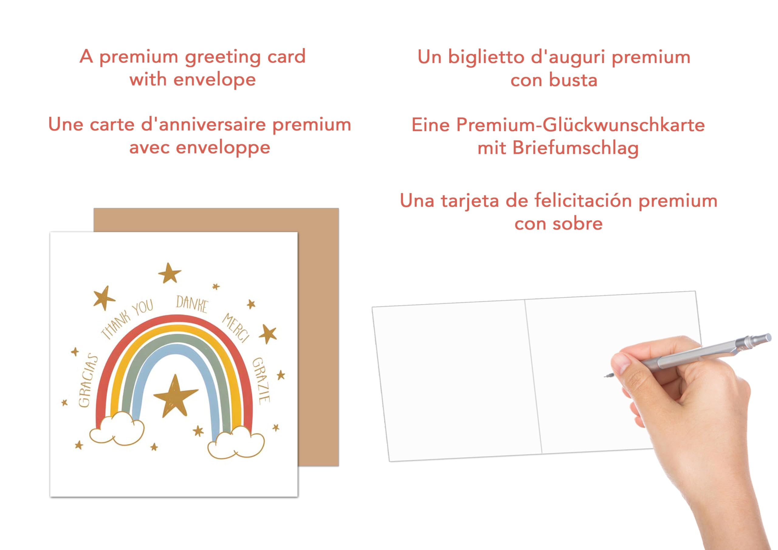 Edition Seidel Biglietto di auguri quadrato di alta qualità, con busta, biglietto di ringraziamento, ringraziamento, uomo, moglie, fidanzata, arcobaleno, (DQ104 SW025