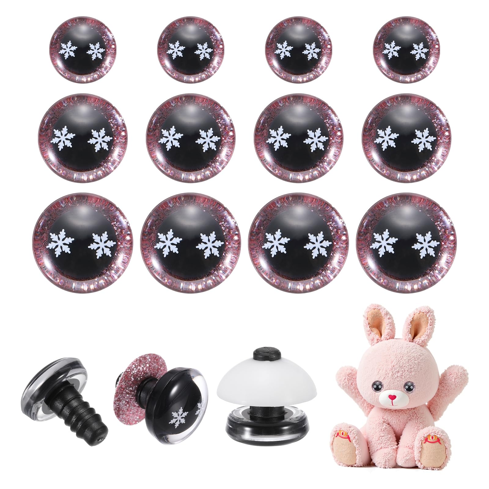 PATIKIL 12/16/18mm Snowflake Safety Eyes, 30Pcs Realistic Doll Crocheting Safety Eyes with Washers for Decor Crochet Accessories Dolls Craft Halloween, Pink