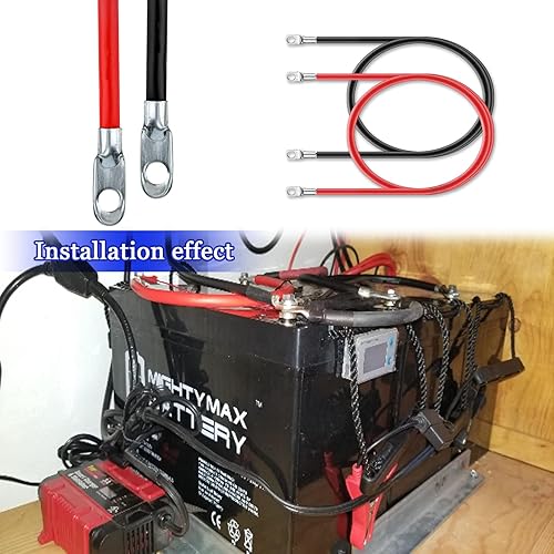 Miniatura 5 de Miytsya Juego de 2 cables inversores de batería AWG, línea de cable de batería de silicona de 18 pulgadas, con lengüetas de cobre negativas