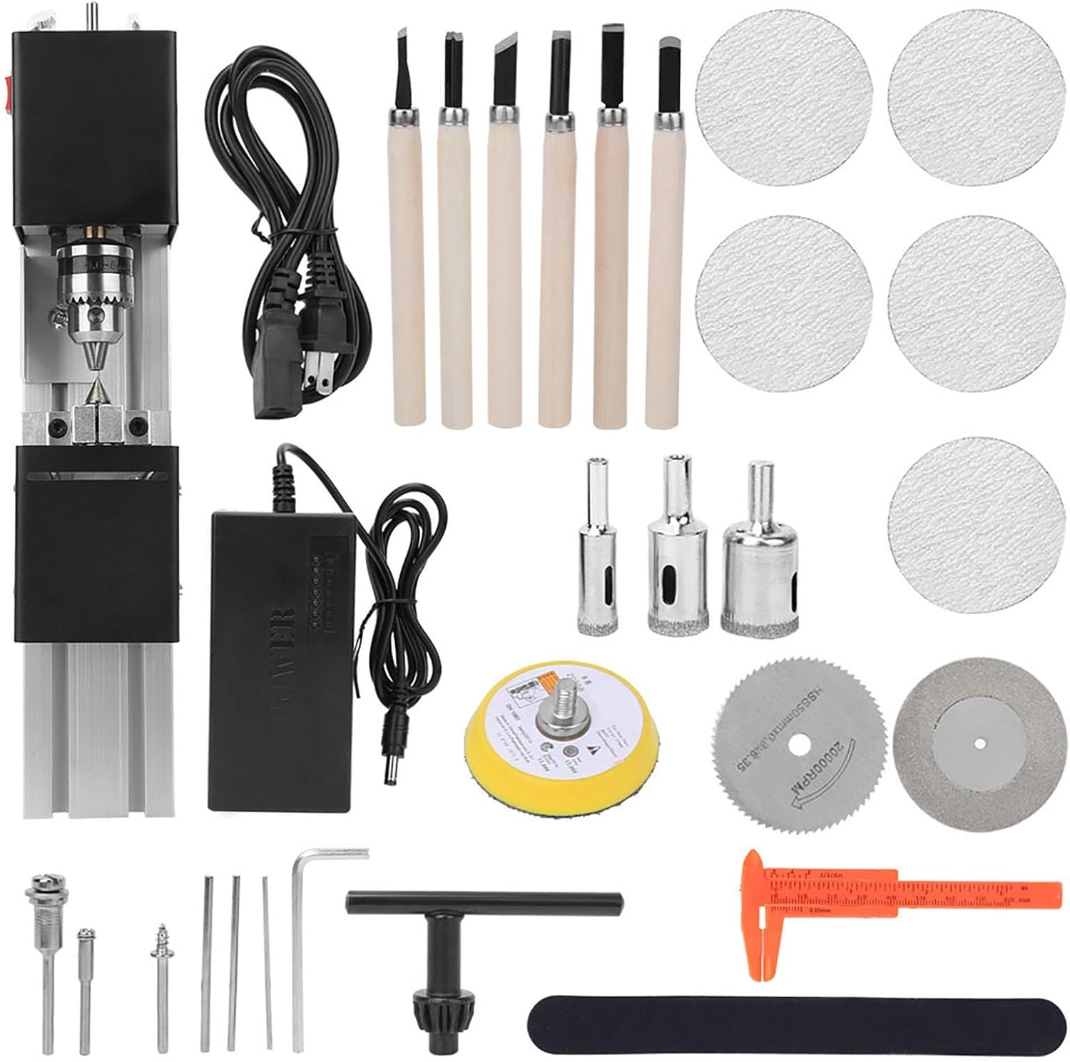 Mini Metal Wood Lathe Machine 7 Speed Adjustable DIY Milling Polishing Grinding Tool with Accessories Kit for Home Workshop Craftsmen Black 325mm