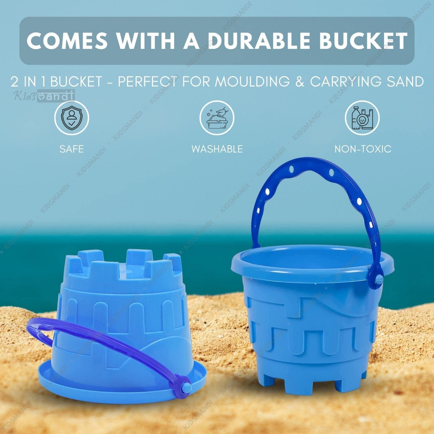Kids Mandi 12PCS Beach Sand Kit Toy Set for Toddlers | Bucket, Shovels & Fun Molds | Outdoor Play Kit for Kids | Creative Beach & Garden Activity Toys (Color May Vary) 2