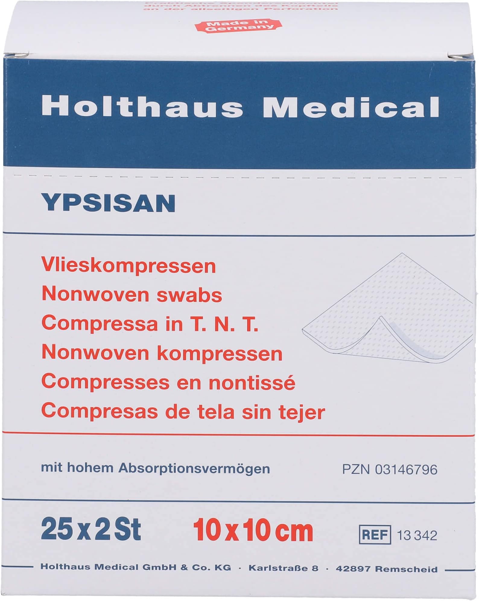 Holthaus Medical Ypsisan Vlieskompressen 10 x 10 cm steril, 50 pcs. Compresses