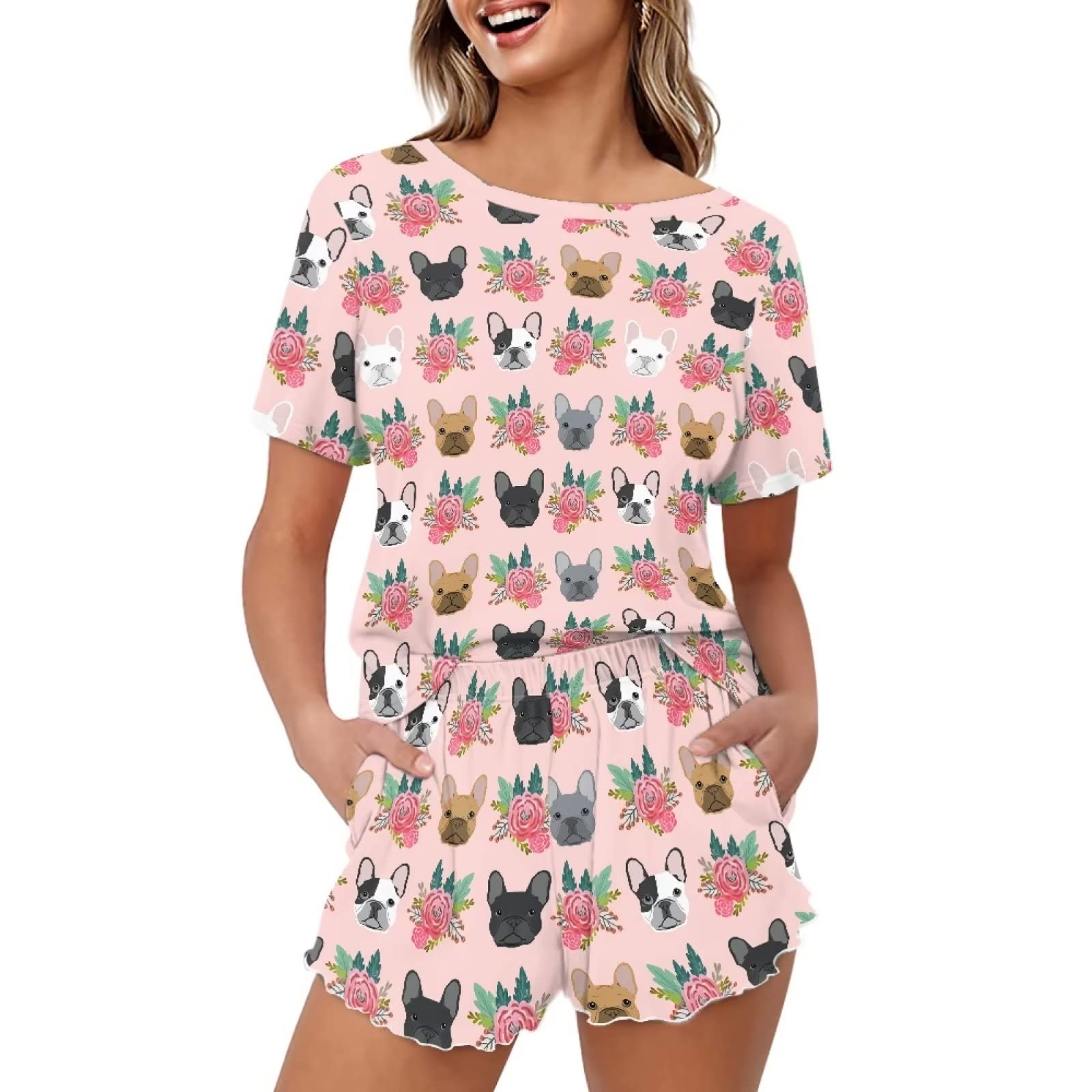NDISTIN 3D Printed Women Pajamas Set Short Sleeve T-Shirts Shorts Jumpsuit Sleepwear Nightwear Home Summer Pajamas Suit