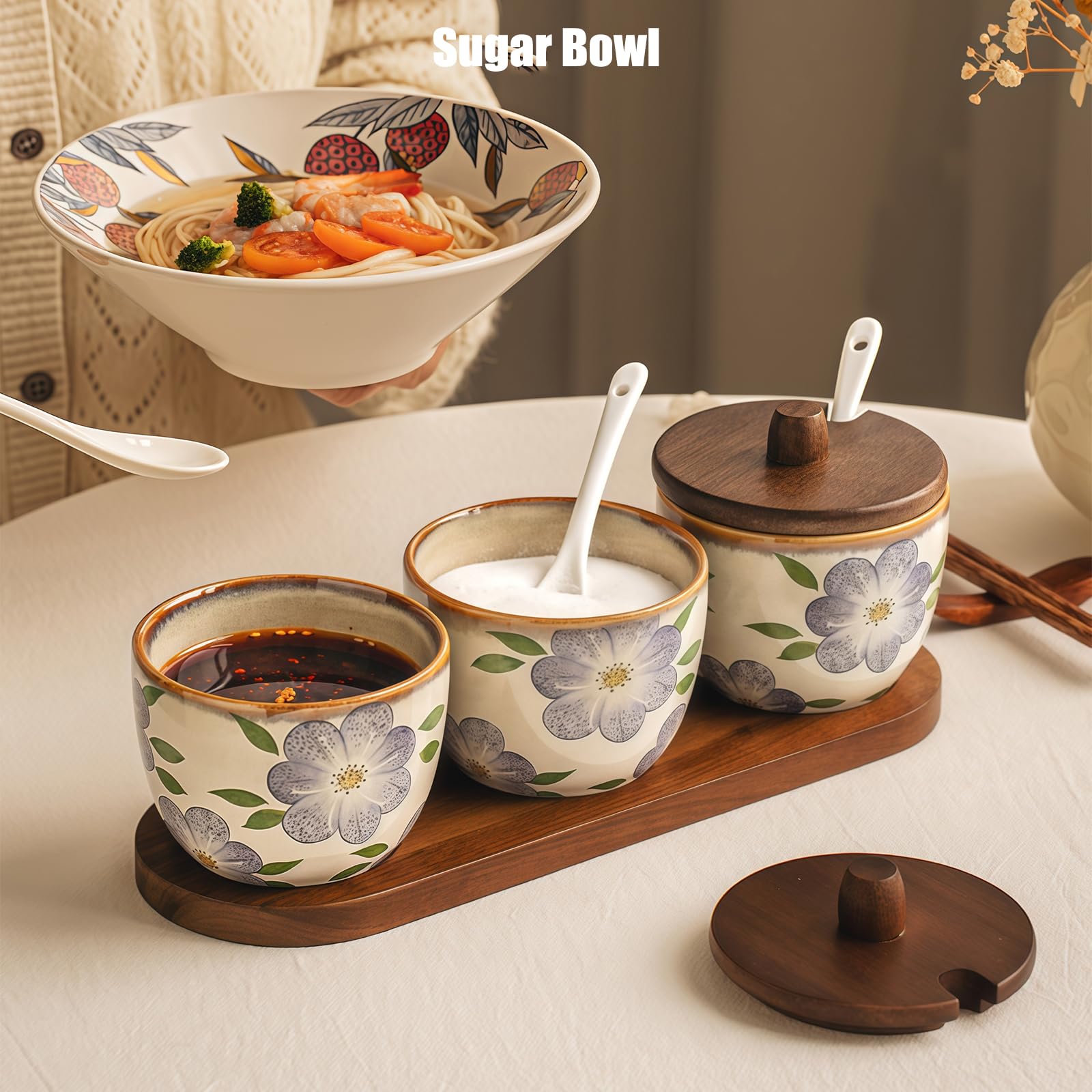 Zuckerdose mit Deckel und Löffel, 3er-Set, Zuckerbehälterhalter für Kaffeebar-Zubehör, Zuckerdose, Zuckerdose, Küchendekoration, Einweihungsgeschenk (Blau-B, 230 ml)