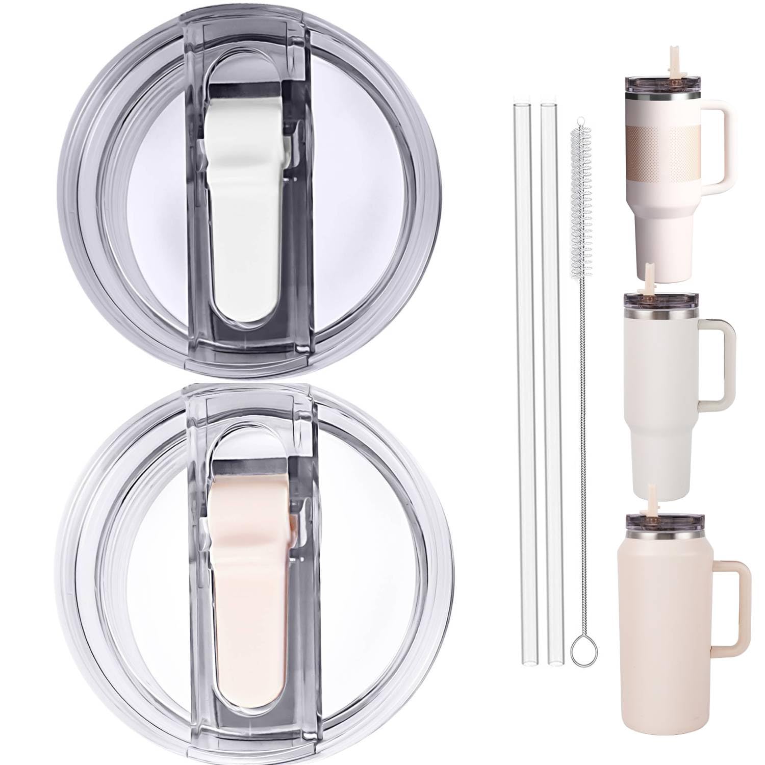 2PC Replacement Leak Proof Tumbler FLIP Lid With Straw - Fit For Stanley ProTour Quencher and Quencher H2.0 40oz,64oz Tumbler (CREAM-A AND POLAR, 40oz and 64oz)