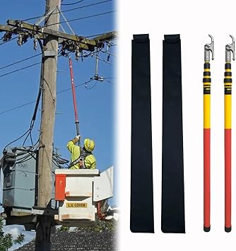 2Pcs Telescopic Hot Stick, High Voltage Insulated Rescue Hook with Adjustable Hook & Storage Bag, Portable Insulated Telescopic Rod for Electrical Line Maintenance Safety Tool4m/13.1ft