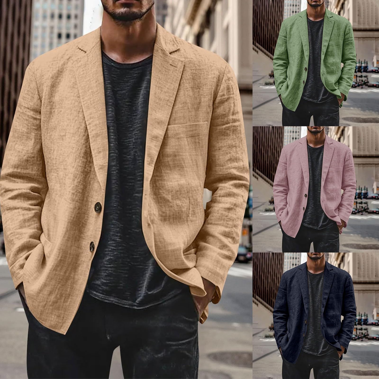 Veste légère en lin pour homme - Veste de sport d'été - Blazer en coton - Col rabattu - Blouson d'affaires - Confortables - Veste de sport élégante