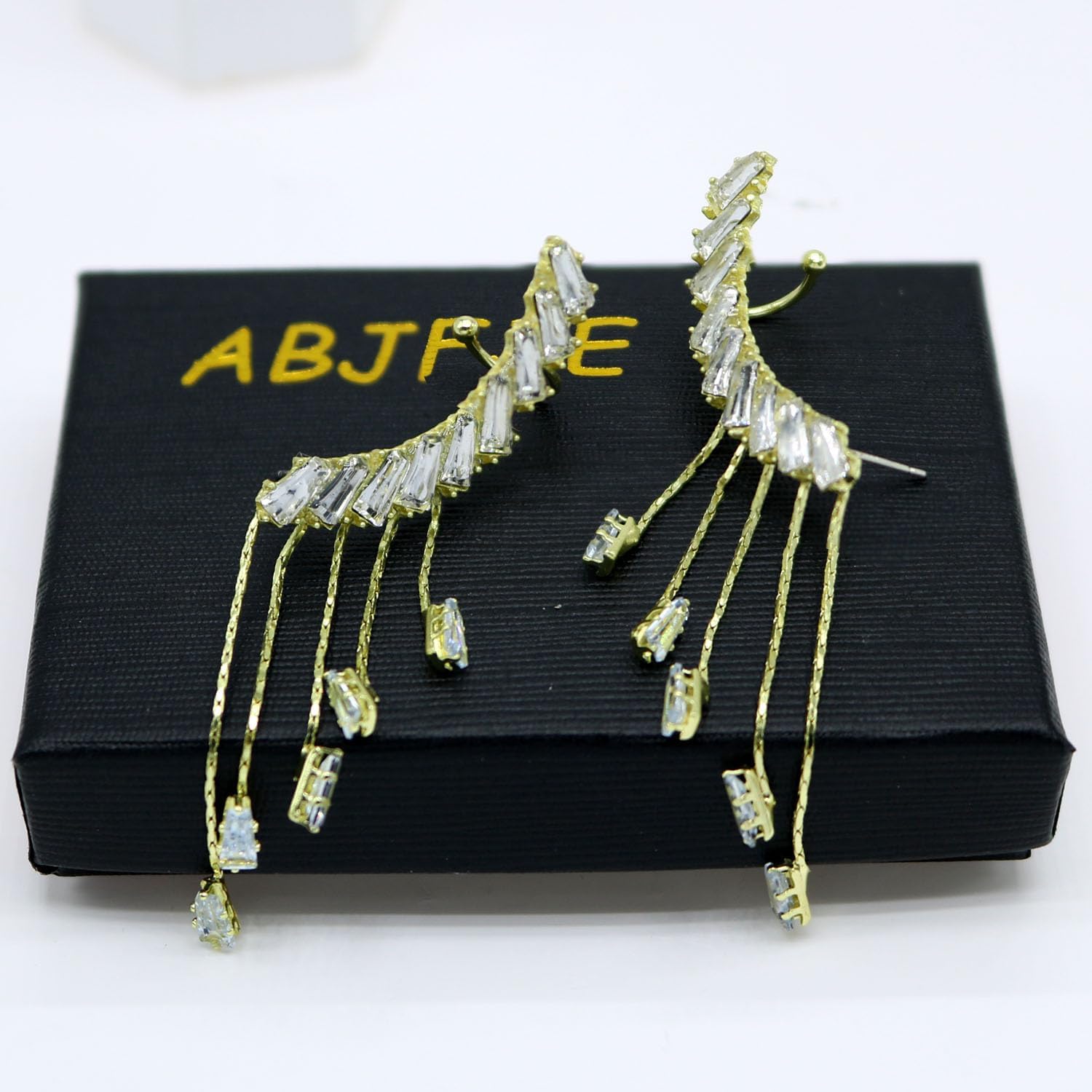 ABJFJE Crystal Leaf Climbers Crawler Jewelry Jacket Earrings Sparkly Zircon Pave Metal Ear Cuff Wrap Clip Stud Earring Climber Top Ear Clip for Women