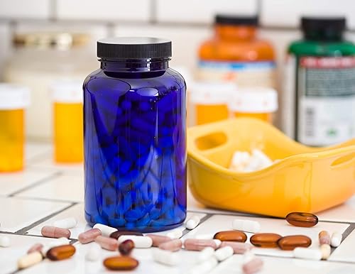 Miniatura 5 de JUVITUS Paquete de 6 botellas de plástico PET de cobalto de 17 onzas con tapa acanalada negra + etiquetas