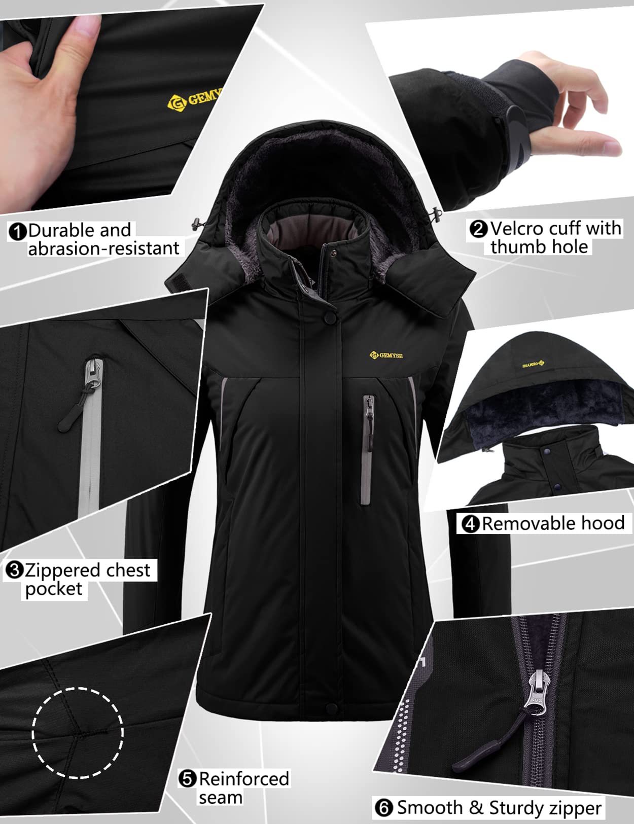 GEMYSE Donna Giacca da Sci impermeabile montagna Giacche Pile invernale antivento Cappotto con Cappuccio
