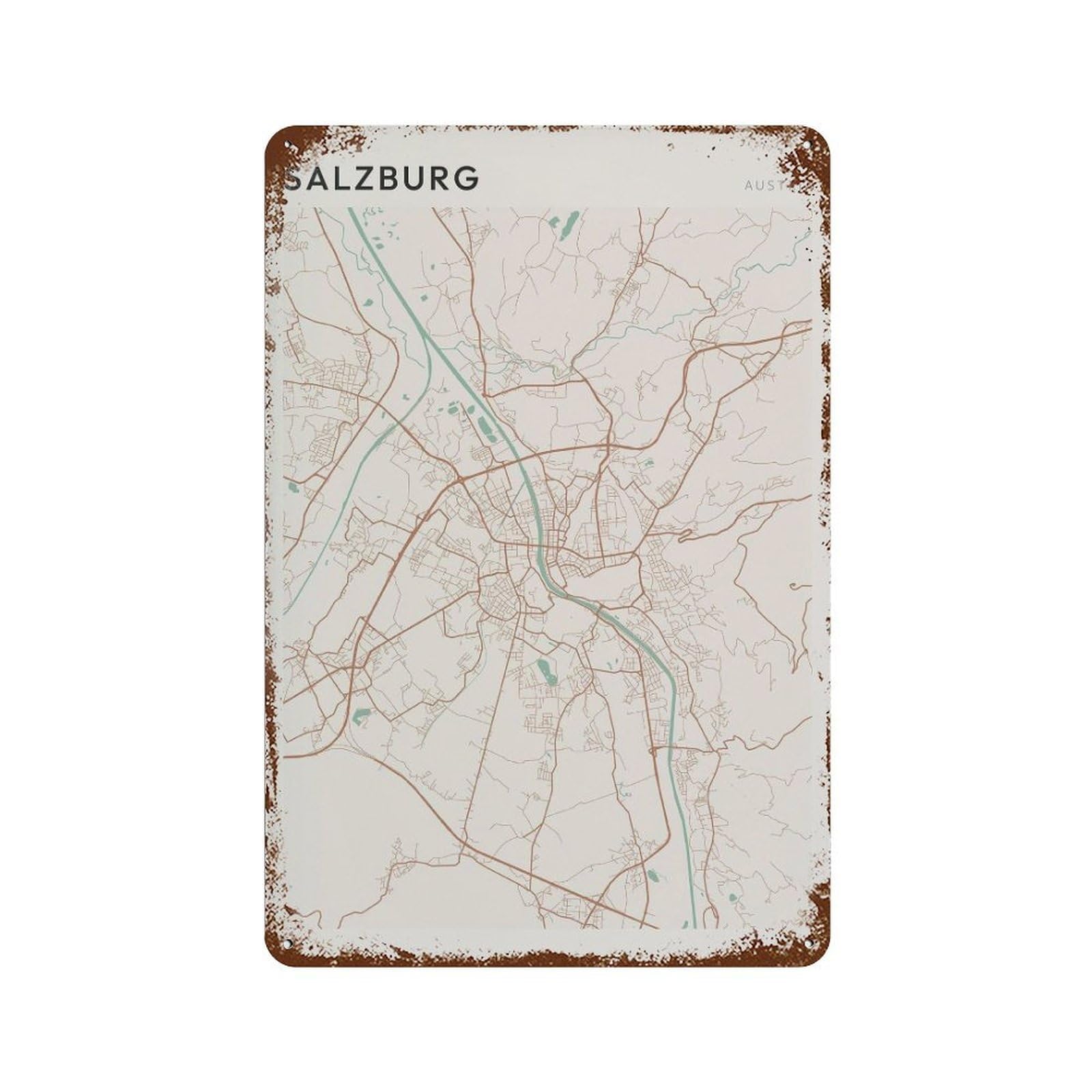 xiaoxiaoshen Salzburg Map Austria Travel Gift Farmhouse Decor Wall Decor Art Metal Tin Poster Modern Home Decor Art Home Bar Shop Decorations Vintage Sign 30x20cm
