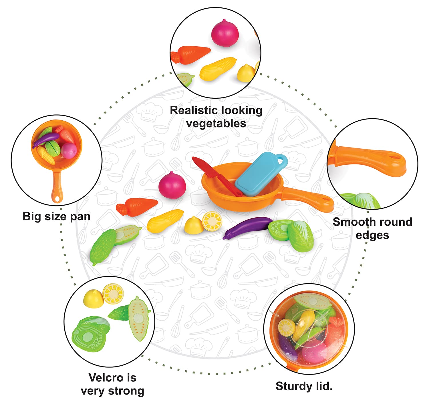 Kingdom Of Play Vegetable Set with Pan and 10 Pieces of Different Vegetables Multicolor 3Y+ 3