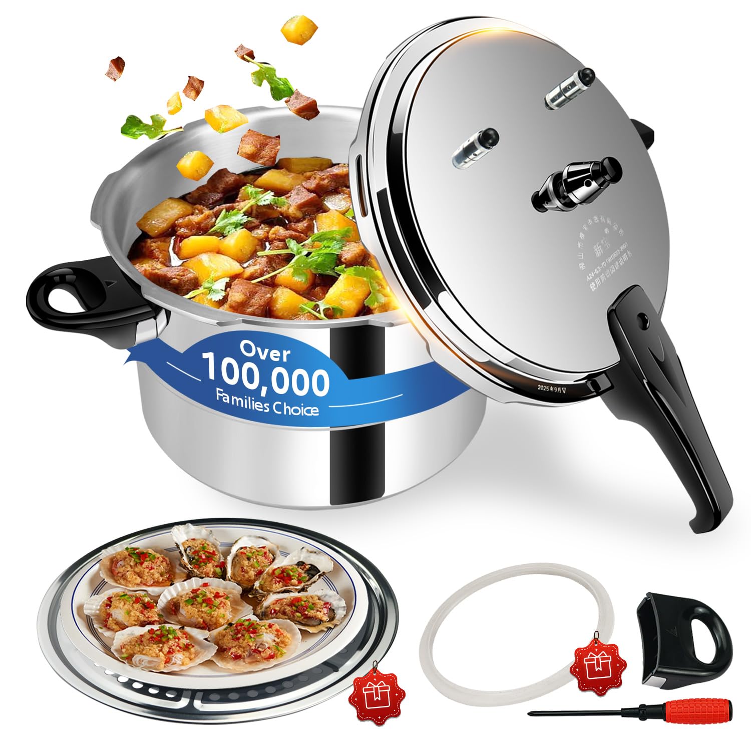 Photo 1 of pressure cooker 6 qt Aluminum Pressure Cooker, All Stovetops Induction Compatible Thickened Pressure Cooker with Spring ollas de presión para cocinar 6+ quart