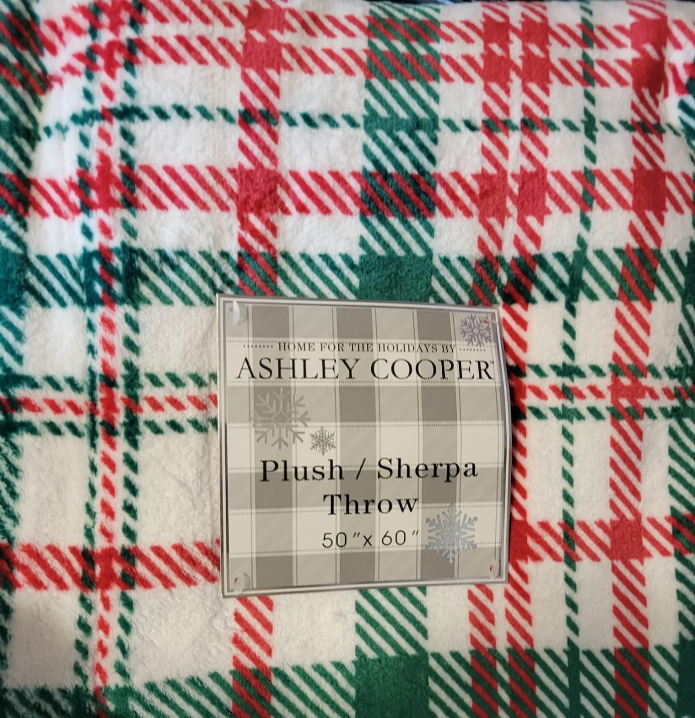 Christmas Throw Blanket Plush Sherpa Super Soft, Warm Holiday Red, Green, White Plaid 50 x 60 Inches
