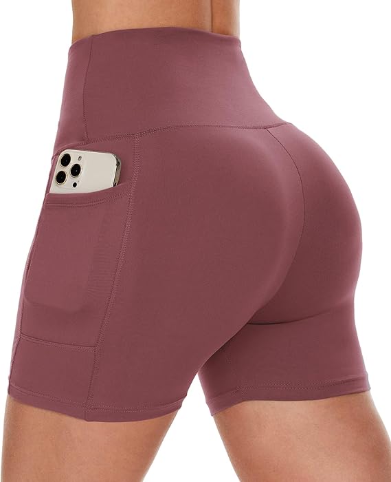 CAMPSNAIL Biker Shorts Women with Pockets - 3"/5"/8" High Waisted Workout Spandex Tummy Control Gym Running Yoga Shorts