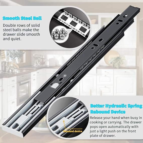 YENUO Push to Open Drawer Slides Full Extension 1224 Inch 100 LB | Side Mount Heavy Duty Touch Release Drawer Glides Rails Ball Bearing 1224 Inch for Kitchen Dresser Hardware Cabinet 1 Pair