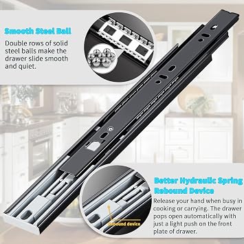 YENUO Push to Open Drawer Slides Full Extension 1224 Inch 100 LB | Side Mount Heavy Duty Touch Release Drawer Glides Rails Ball Bearing 1224 Inch for Kitchen Dresser Hardware Cabinet 1 Pair