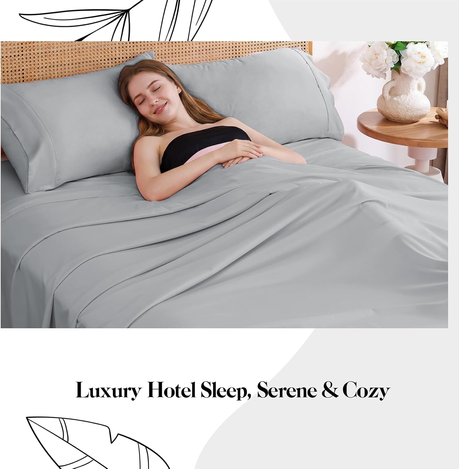 King Size Light Grey Sheet Set with Extra Deep Pocket Fitted Sheet & Pillowcase Fit for 8" to 16" Mattress Soft Breathable Anti-Wrinkle Microfiber Bed Sheets Luxury Hotel Bedding Bedroom Decor