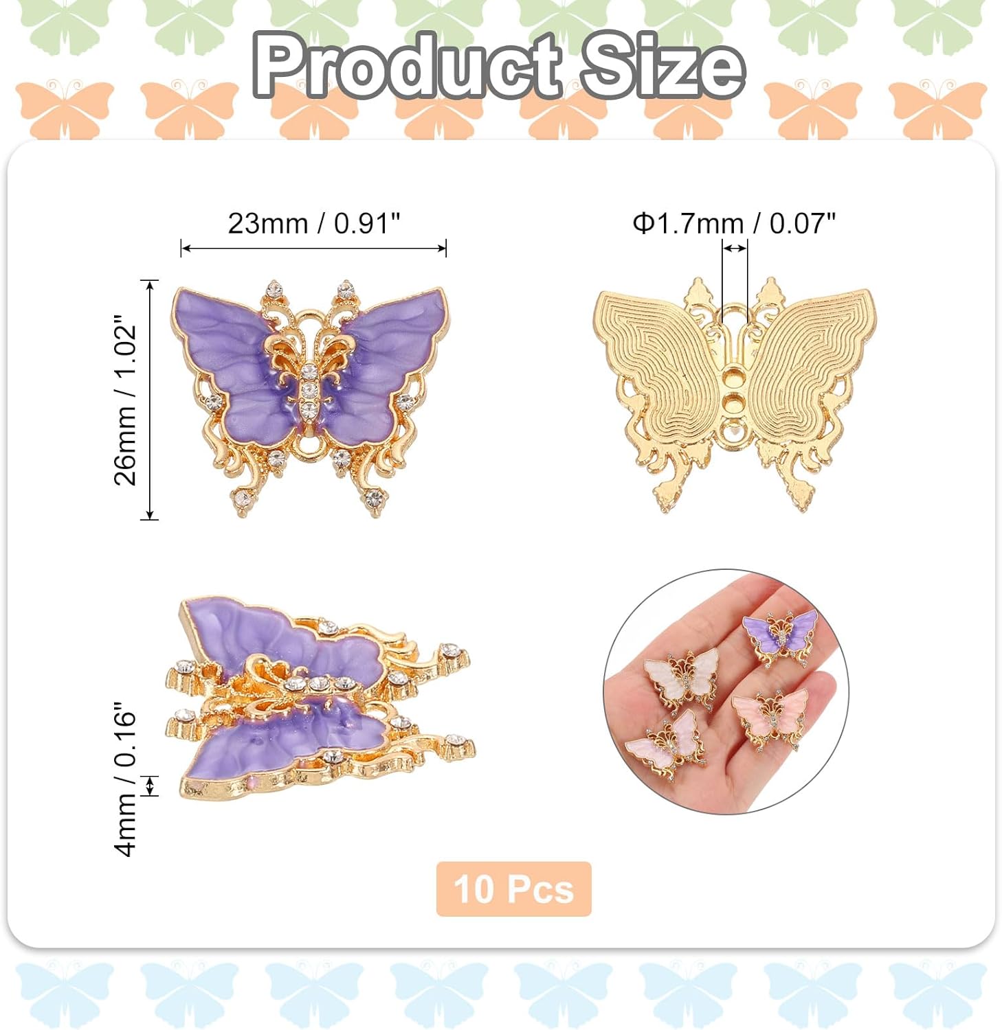 uxcell Mini Butterfly Charm Metal Gold Plated Butterfly Pendant with Diamond for Jewelry Making DIY Bracelet Necklace Earring Phone Accessories Keychain - Image 2