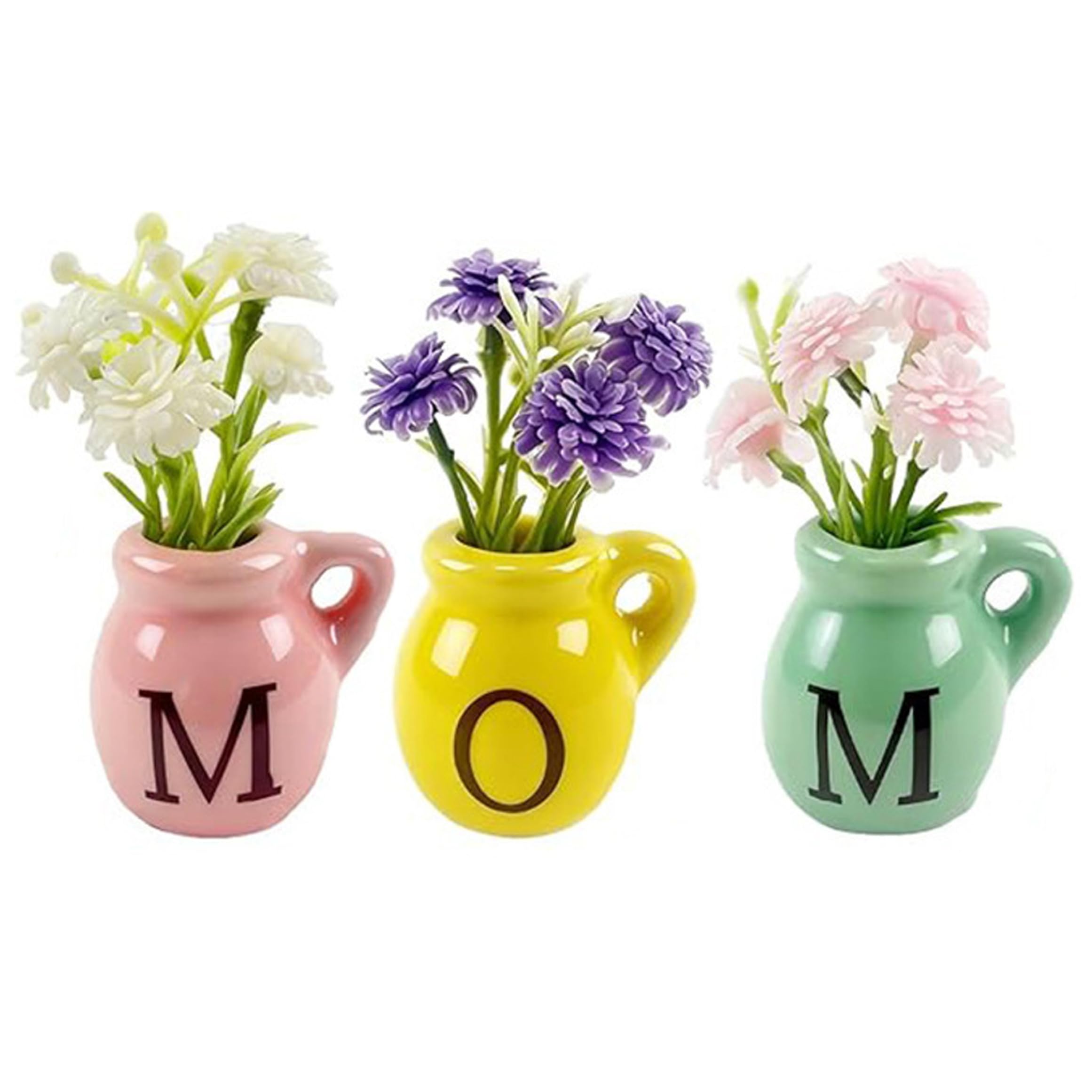 PithCogent Mini Vase Magnets For Fridge, 3pcs Mini Ceramic Vase Magnets - Hand-painted Bud Vases With Adjustable Stems & Strong