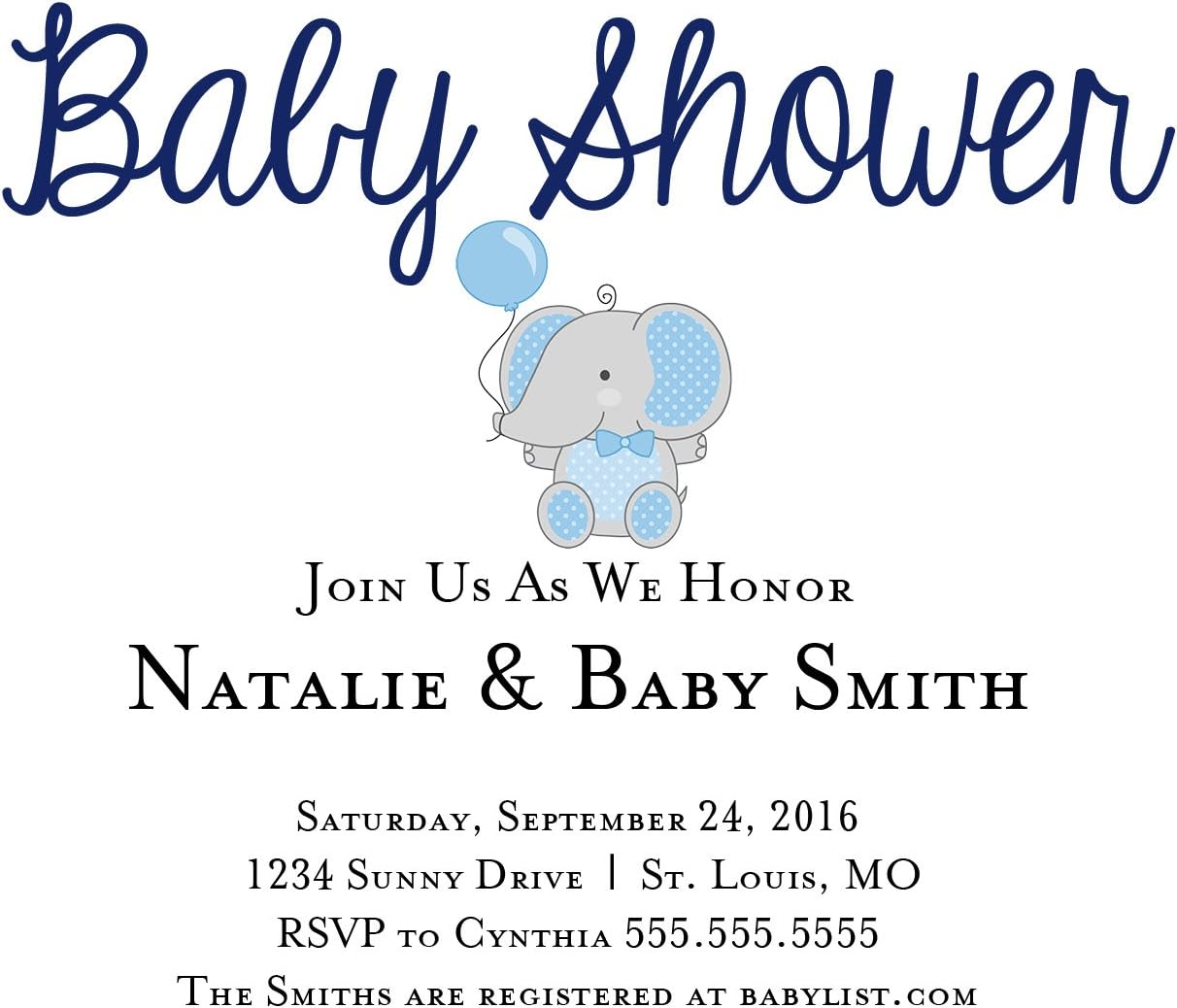 Customized - Baby Shower Invitations - Simple, Classic, Pink, Blue, Elephants