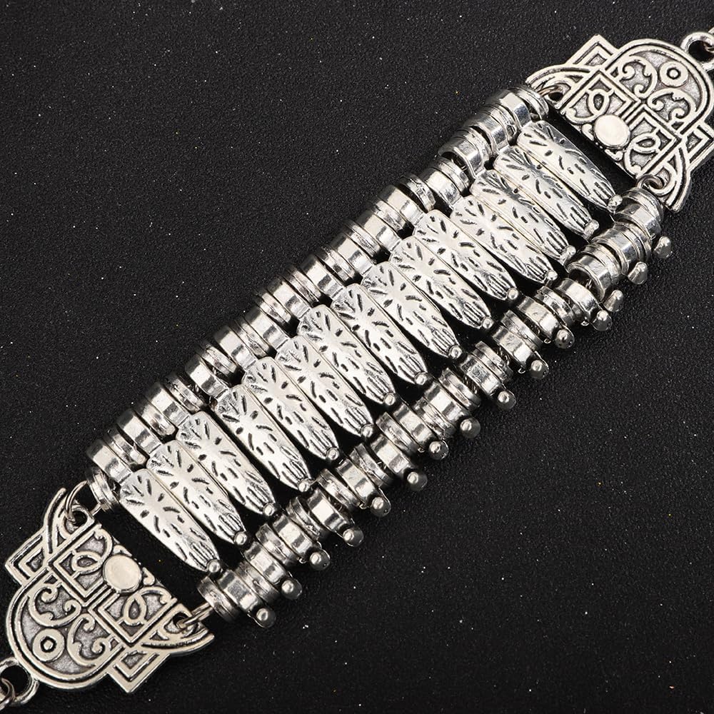 Wiwpar Boho Chunky Vintage Silver Turkish Geometric Link Statement Bracelet Bohemian Tribal Ethnic Wide Cuff Bracelets Bangle Jewelry Gifts for Women - Image 6