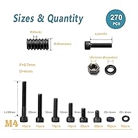 Vista 2 de Kadrick - Tornillos métricos de cabeza cilíndrica con hexágono interior M4 de 6mm/8mm/12mm/16mm/20mm/30mm, tuercas y arandelas, de acero aleado