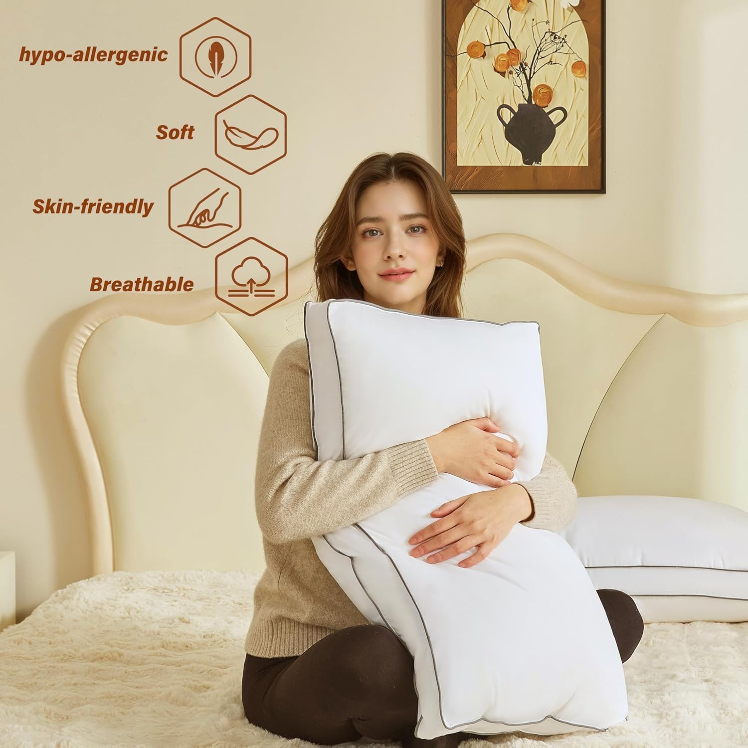 Goose Down Pillows for Neck Pain - Perfect Balance of Softness and Support,Relief for Side and Back Sleepers, Hotel Down Pillows Queen/Standard Size Set of 2