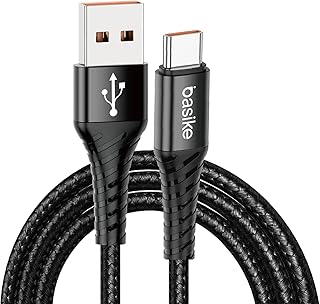 Basike Cabo USB-C (tipo C) para USB, 27W Carregamento Rápido, Nylon Trançado, 1MT (Preto)