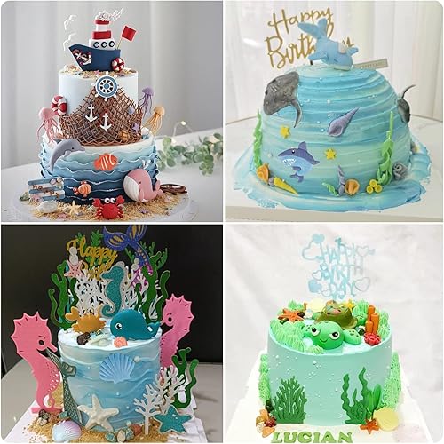 Vista 24 de Zixiang Molde para pastel de fondant con temática marina, sirena, concha, concha, coral, algas marinas, tortugas marinas, delfín, molde de silicona