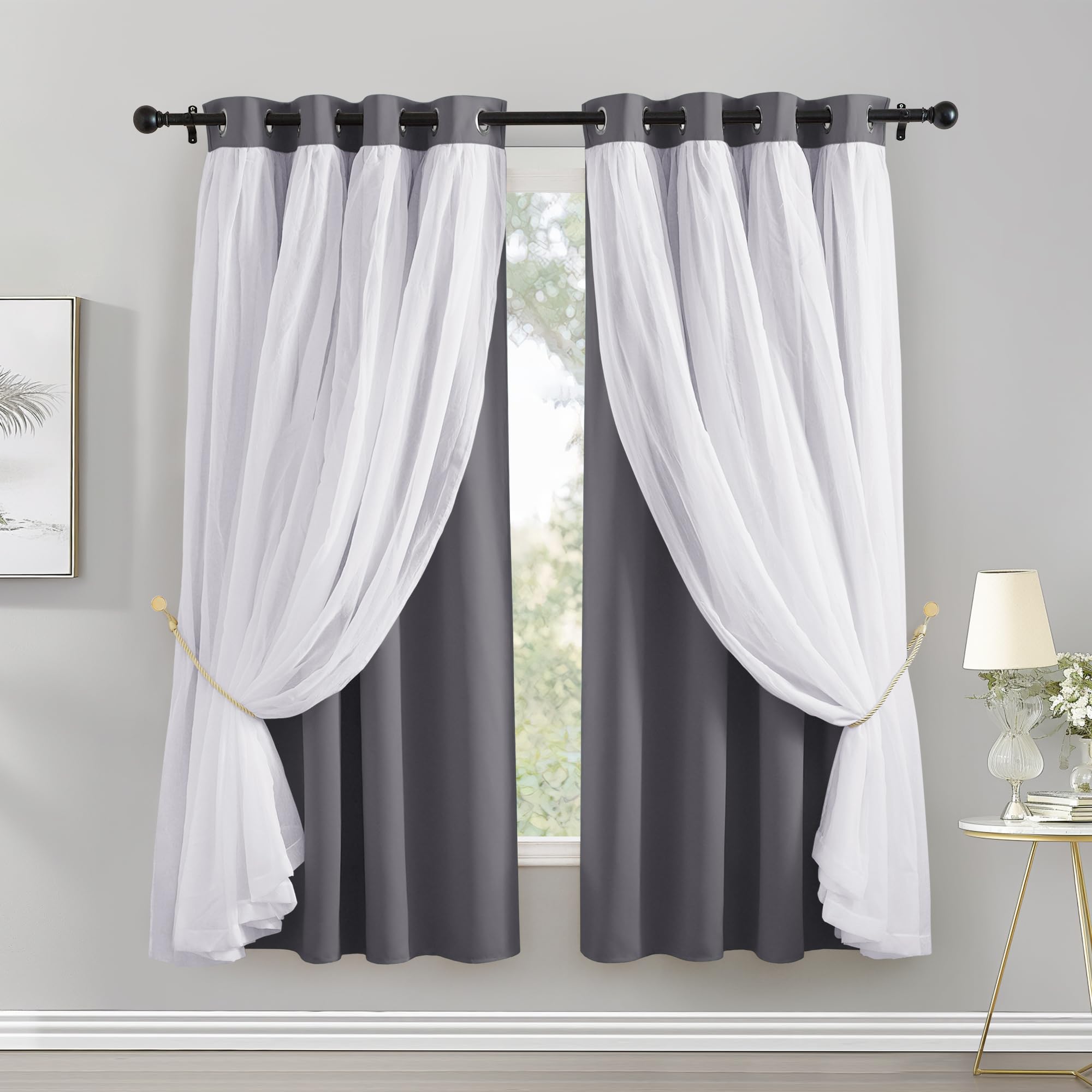 PONY DANCE Blackout Curtains for Bedroom, 52 x 63 in, Grey, 2 Panels