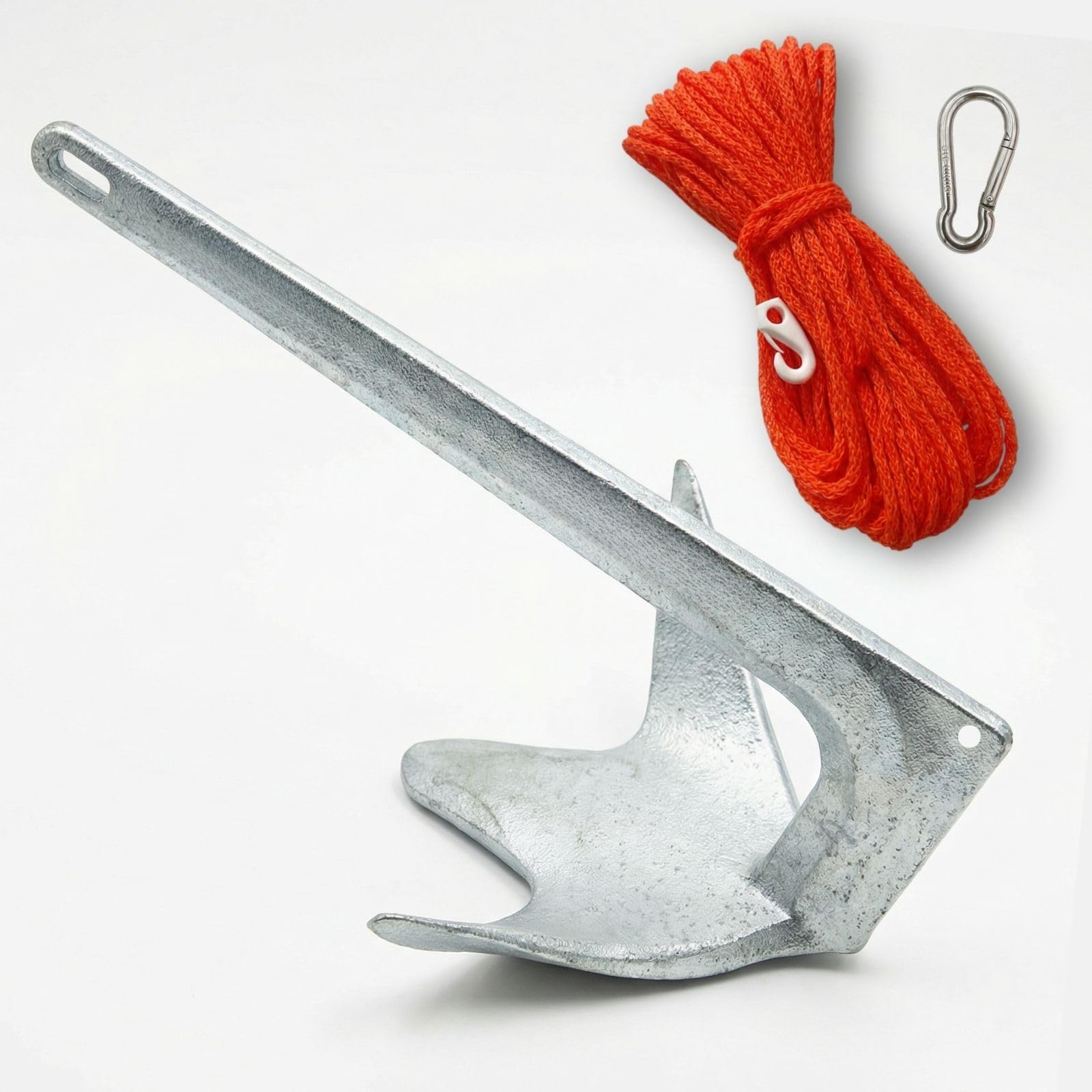 Anker Bruce (Trefoil) aus feuerverzinktem Stahl mit Schwimmleine 30 m und Karabinerhaken aus Edelstahl – Monoblock-Anker für Boot und Schlauchboot – 2,5 kg, 5 kg, 7,5 kg, 10 kg