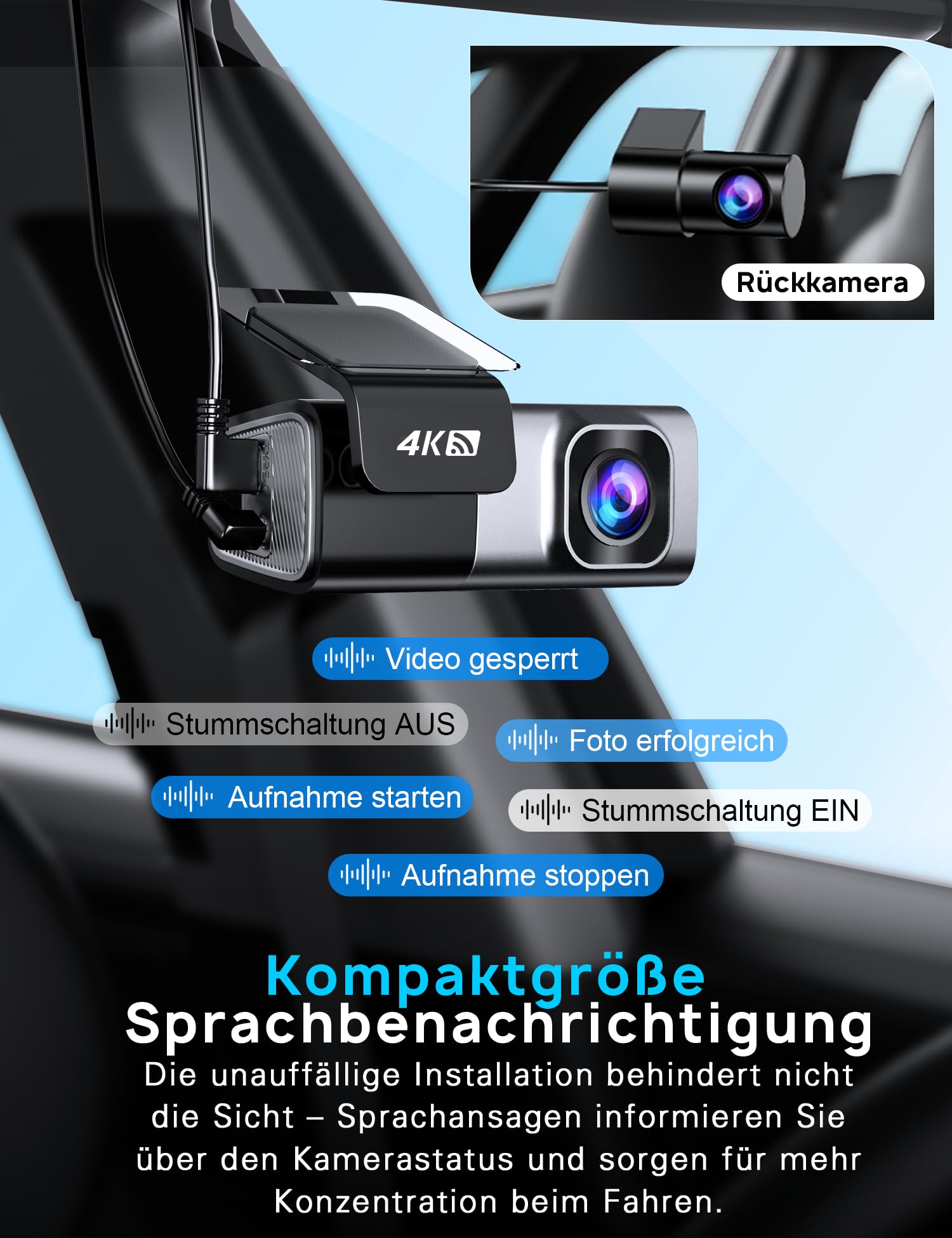 Navycrest Dashcam 4K+1080P 5GHz WiFi Dual Auto Kamera mit 32GB SD Karte Super Nachtsicht WDR G-Sensor 24/7 Parküberwachung