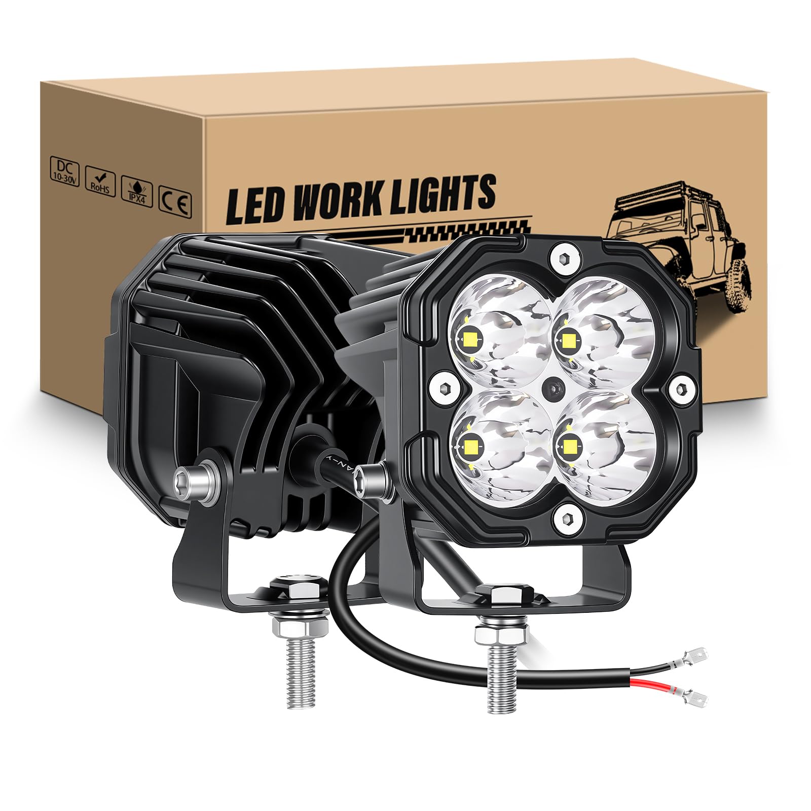 RIGIDON 2 Pcs Mini faros trabajo led, 3 pulgadas 30W 3000LM Focos Led Tractor 12V 24V Spot lámpara trabajo para 4x4 Coche Camión Barco Off Road ATV UTV SUV 4WD Todoterreno, 6000K Blanco