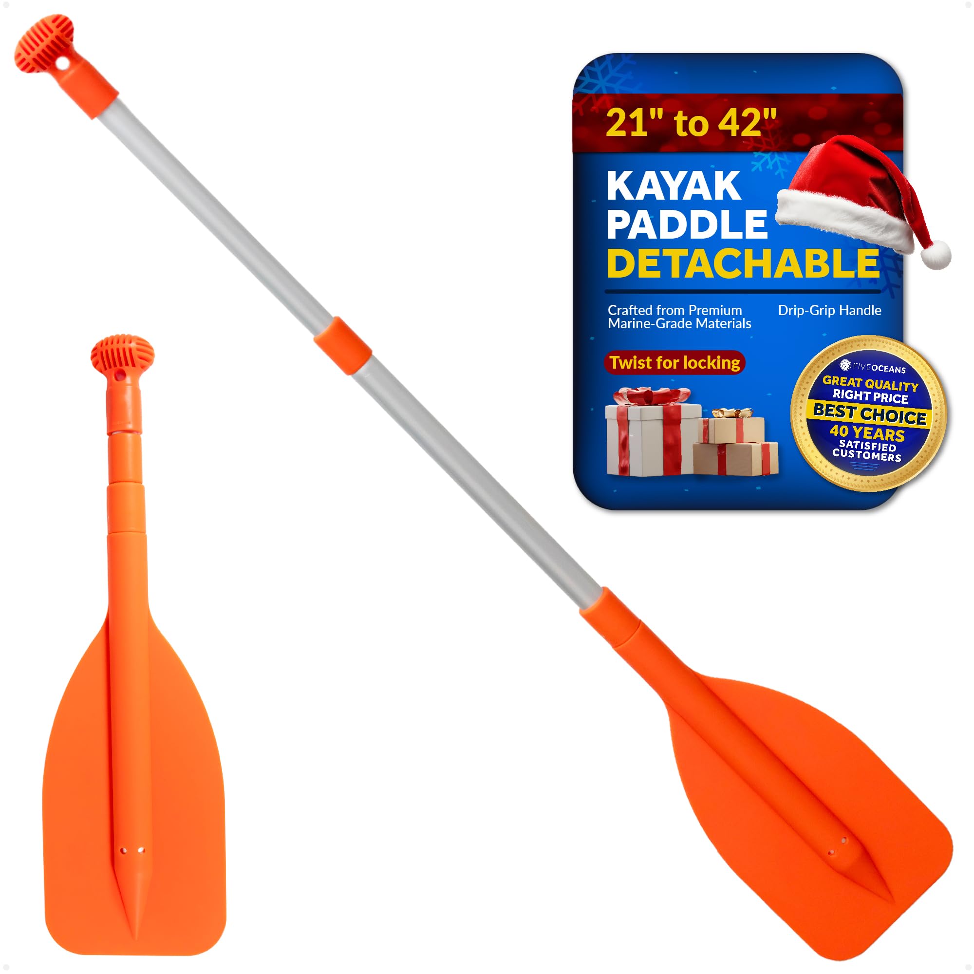 'Five Oceans Emergency Telescoping Paddle, Boat Paddles, Floating Orange Paddle, Extends from 21'' to 42'', Compact Design for Easy Storage, Strong Anodized Aluminum Shaft'