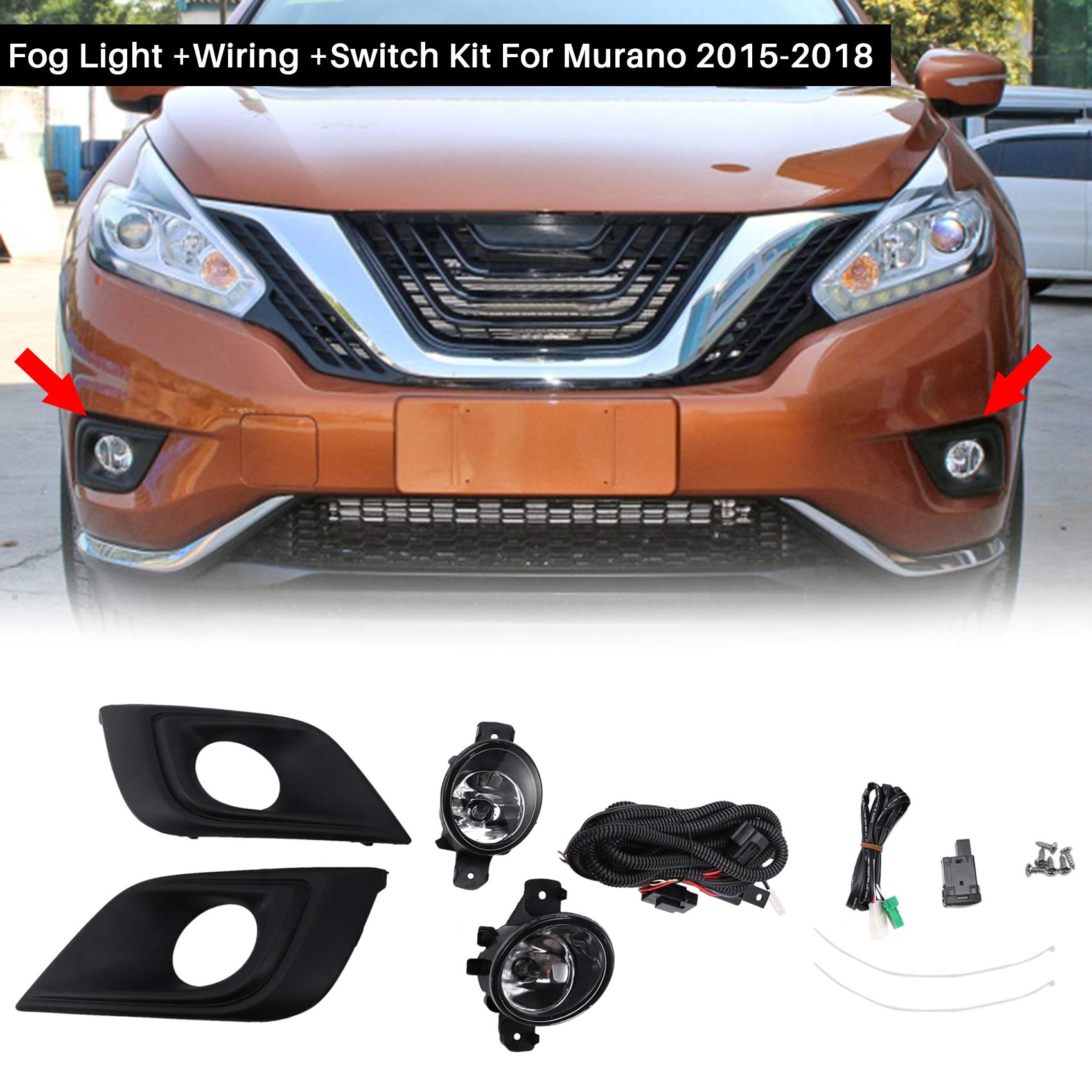 Zestaw reflektorów przeciwmgielnych do Nissan Murano (2015-2018), łącznie z osłoną, wiązką przewodów i przełącznikiem.